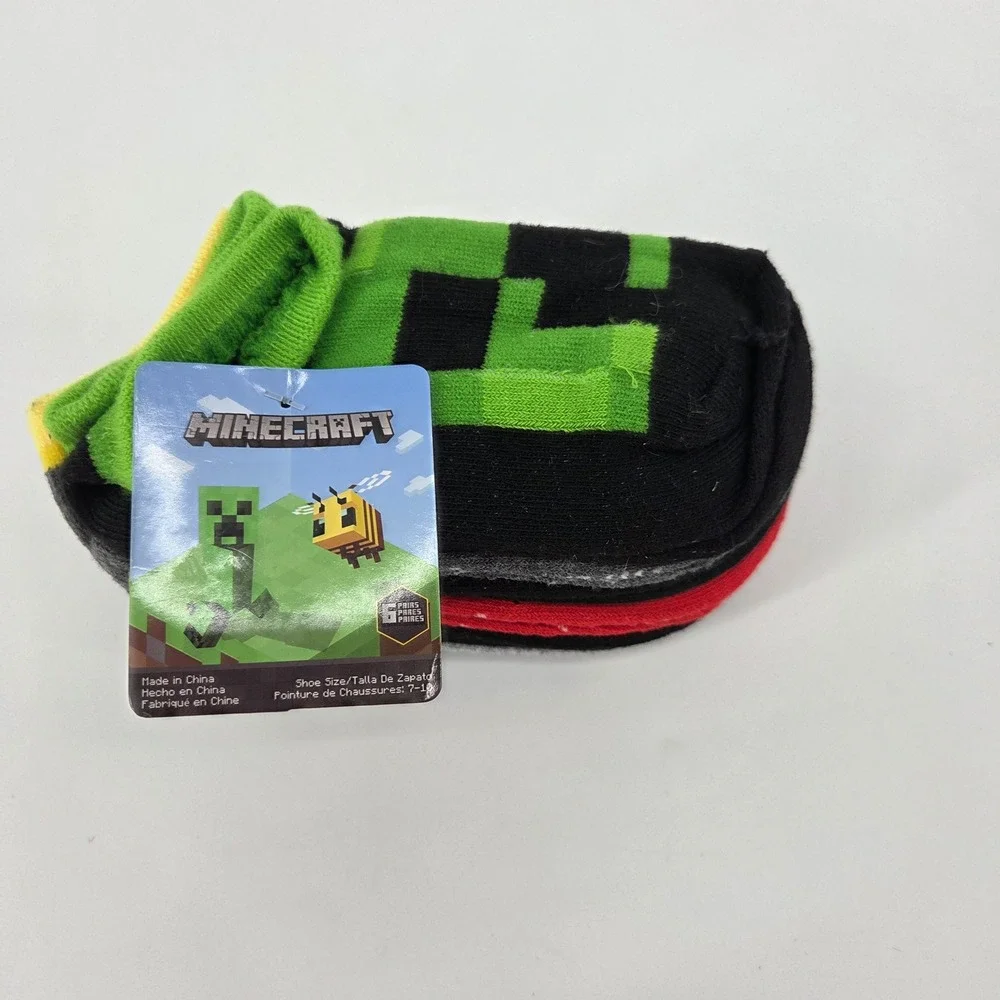 Minecraft Kids Ankle Socks 6 Pair Pack Creeper Bee Multicolor Shoe Size 7-10 NEW